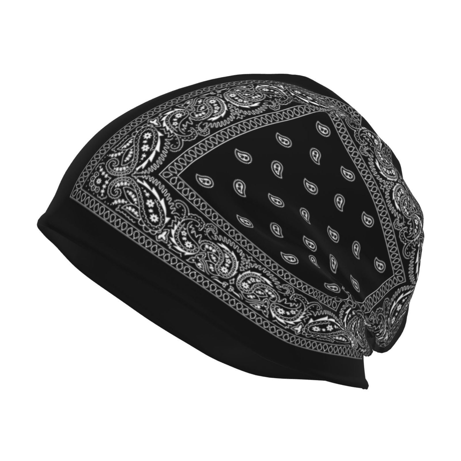 Melbrakin Unisex As Pic Black Paisley Slouchy Beanie For Men Women Beanie Hat Skull Cap Knit Hats Winter Chemo Hats Headwear Head Covering