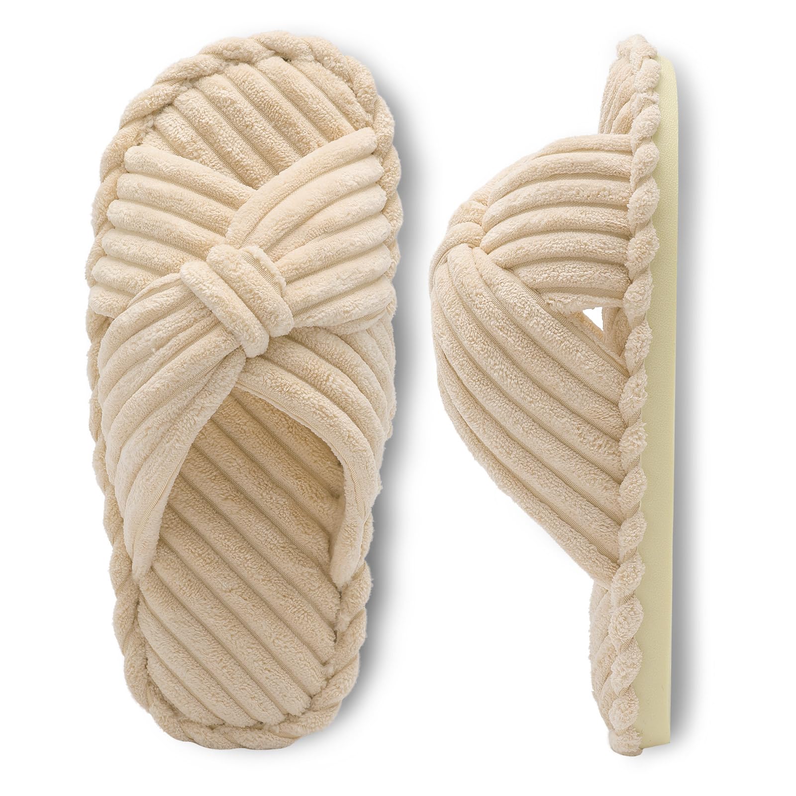 JIASUQI Women's Purple Faux Fur Criss Cross Open Toe House Slippers for Women