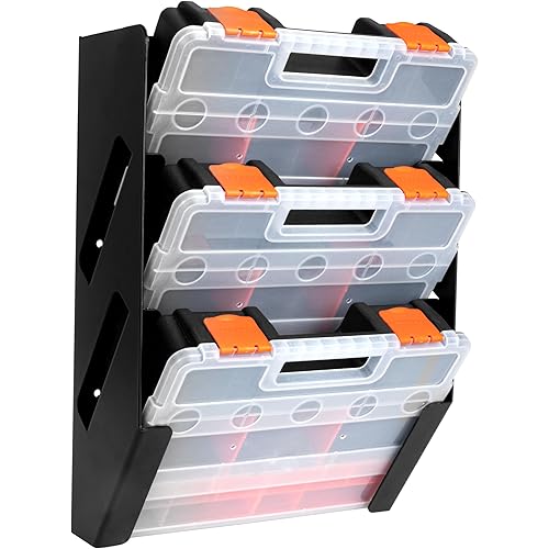 Iron Forge Tools Small Parts Tool Organizer, Service Truck, Cargo Van Shelving- Metal Wall Mount Rack & 3 Hardware Storage Bin Nuts and Bolts Boxes