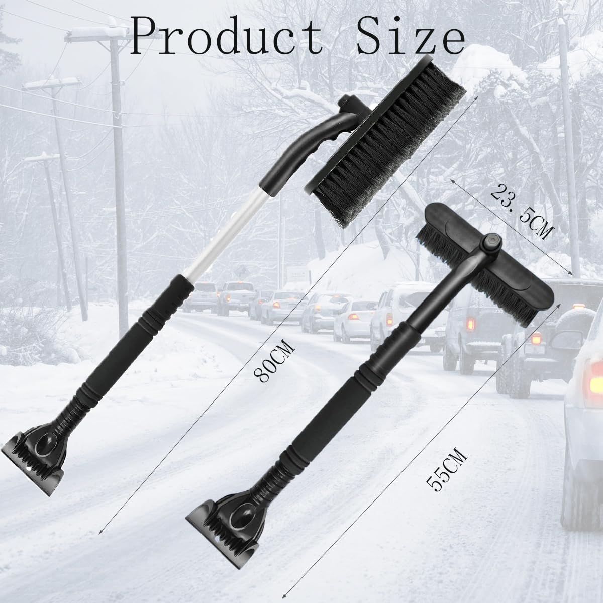 Raschietto Ghiaccio E Spazzola Neve 2 In 1 Per Auto - Manico Lungo, Arancione, Staccabile - Foto 6