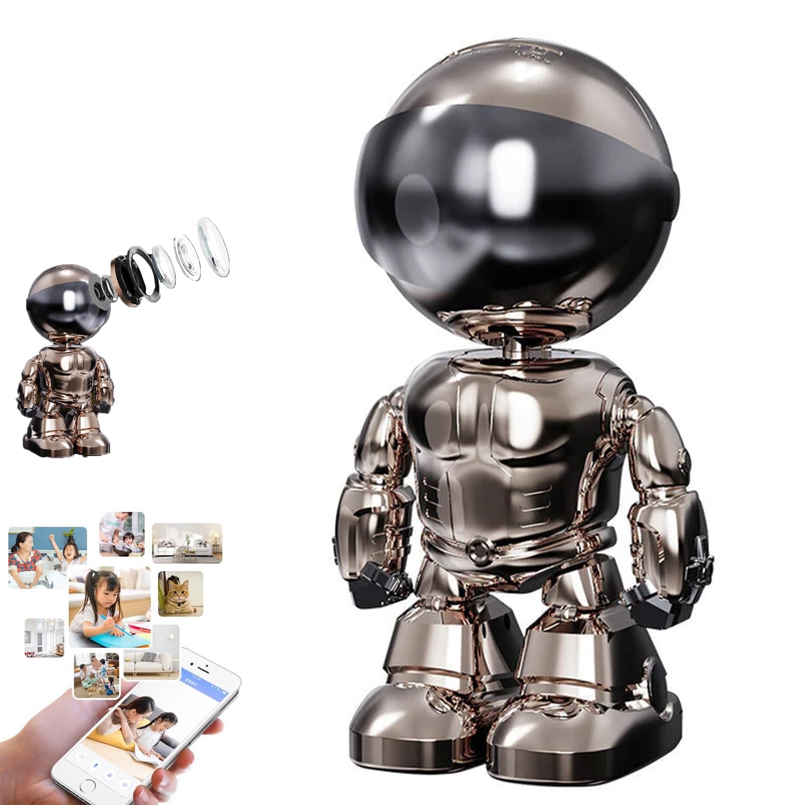 Wireless Indoor Motion Detection Camera, Wireless with Phone App 2k 5g/2.4ghz Wifi Home Security Baby/Pet Indoor Camera, for Color Night Vision, Siren Alarm, Human Detection(Silver plated)