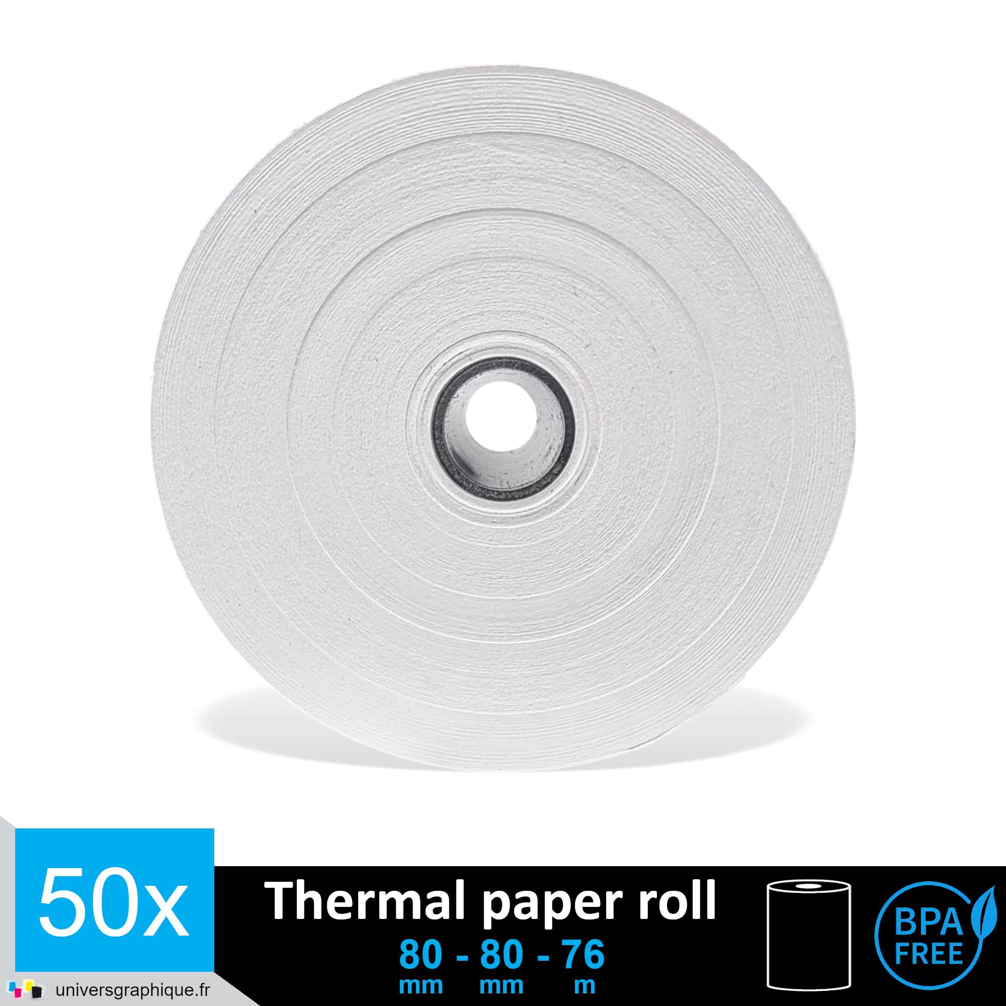 UNIVERS GRAPHIQUE 50 EC-Cash Thermorollen 80 x 80 mm, BPA-frei, 50 Blätter à 78,8 m Lauflänge, für EC-Geräte mit Thermodrucker, Kassensysteme und Thermodruckwerke
