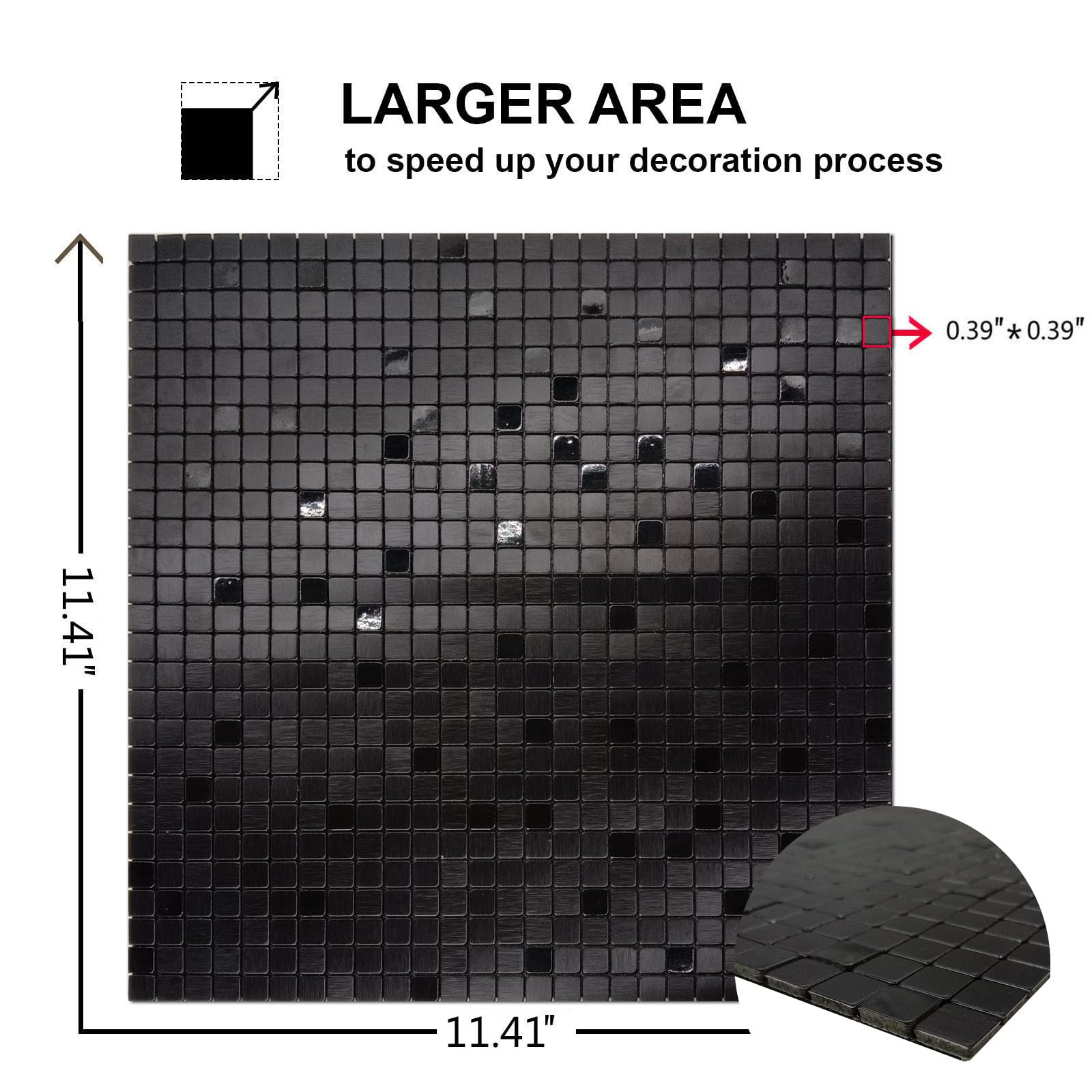 XUANINY 10-Sheet Peel and Stick Backsplash Tiles Black Surface Aluminum Mosaic Sticker for Kitchen (11.41