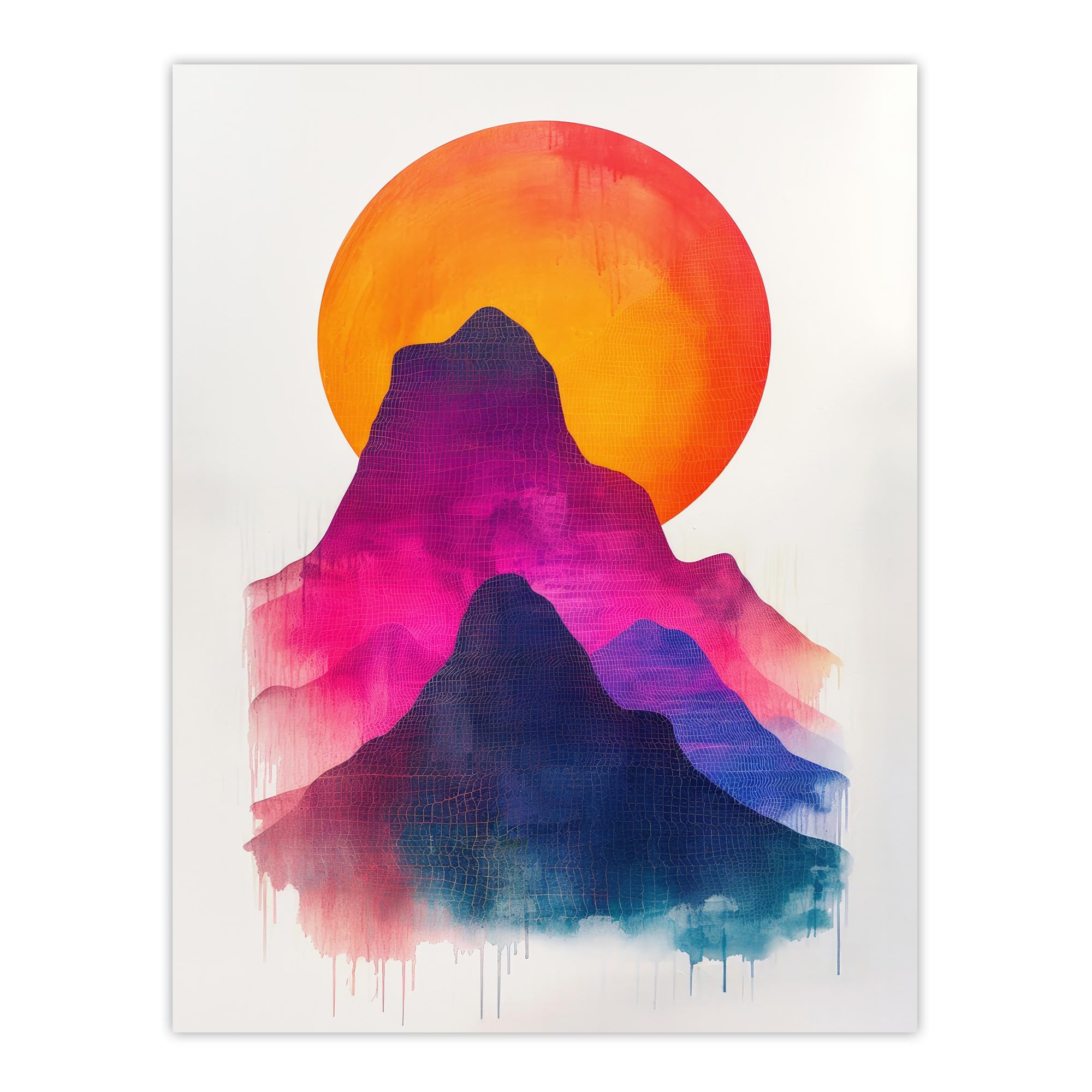 Artery8 Multi Sunset Sun Behind Colourful Mountains Painting Wall Art Poster Print Extra