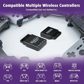 BITFUNX BlueRetro PS2/PS1/PS One Wireless Controller Adapter - Support Firmware Upgrade, Dual-Mode BT, Keymap Configuration, Compatible with PS3/PS4/PS5,Series X/S,Switch Pro Bluetooth Controllers