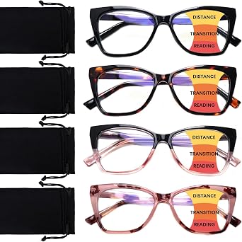 Blue Light Blocking Progressive Multifocus Reading Glasses for Women Stylish Multifocus Readers with Spring Hinges