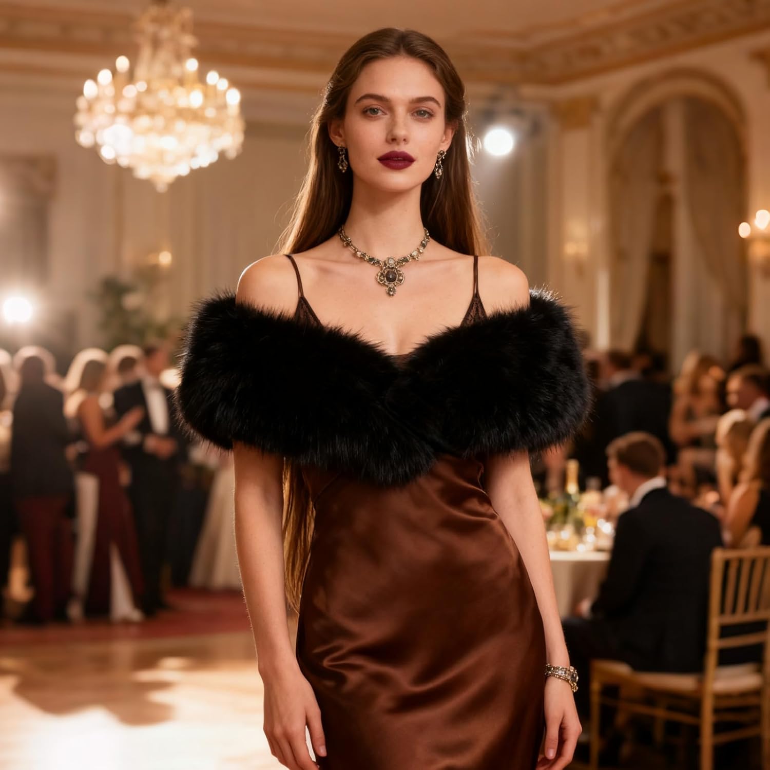 XEPST Faux Fur Shawl for Women, Women's Faux Fur Collar Scarf Wrap Winter Neck Warmer Fluffy Scarf - Image 5