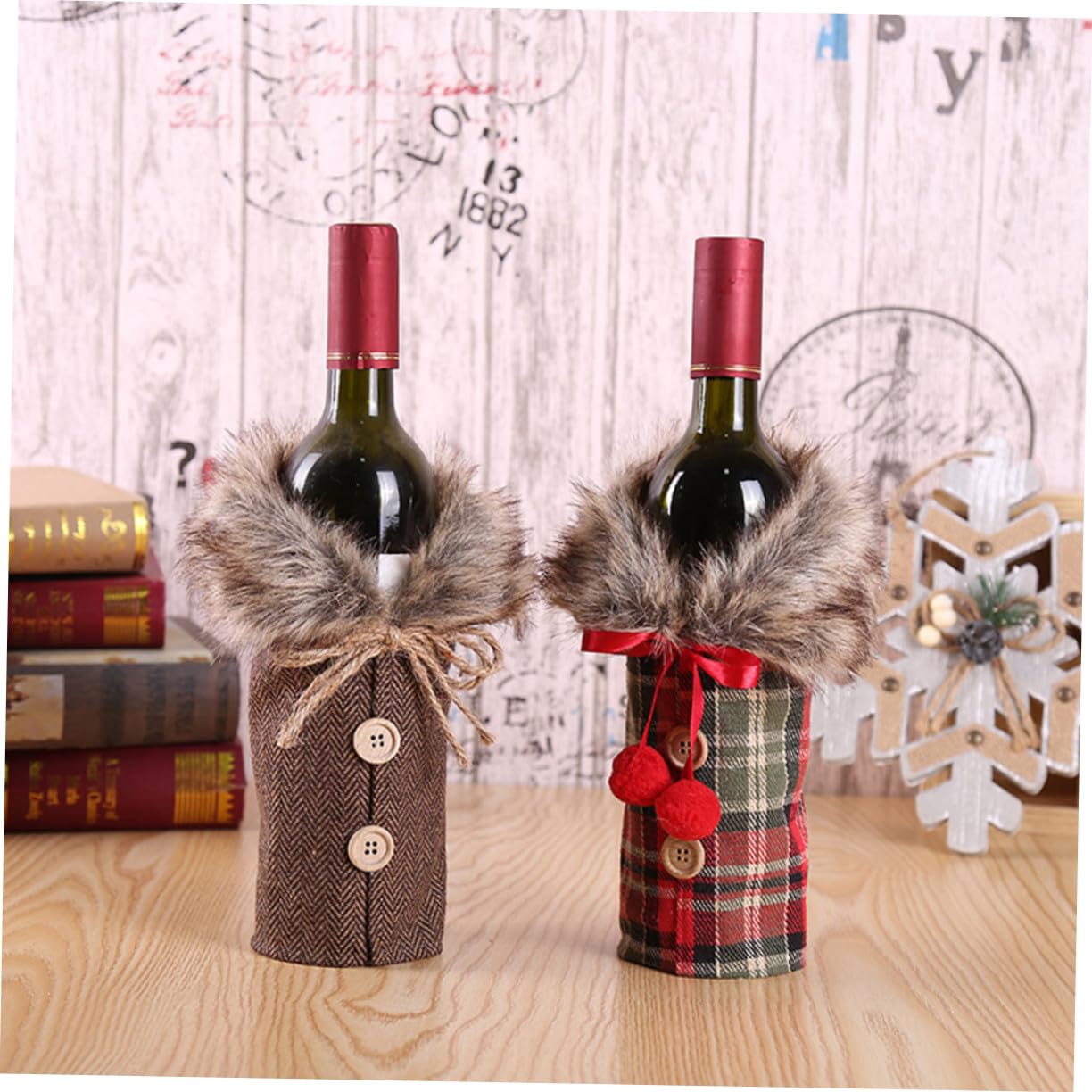 2pièces Housse De Bouteille De Vin pour Noël Étui De Couverture Décoratif Cadeau pour Bouteille De Vin De Vacances