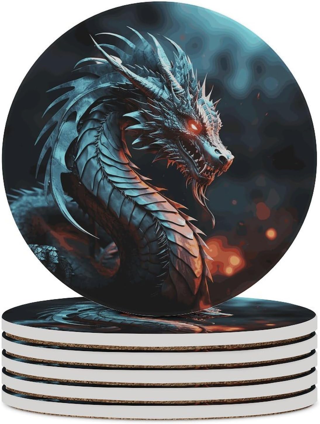 Dragon Coasters for Drinks Absorbing Round Ceramic Stone Coaster with Cork Base Coffee Cup Beverage Table Cup Mat Modern Style Bar Coaster Set for Home Decor