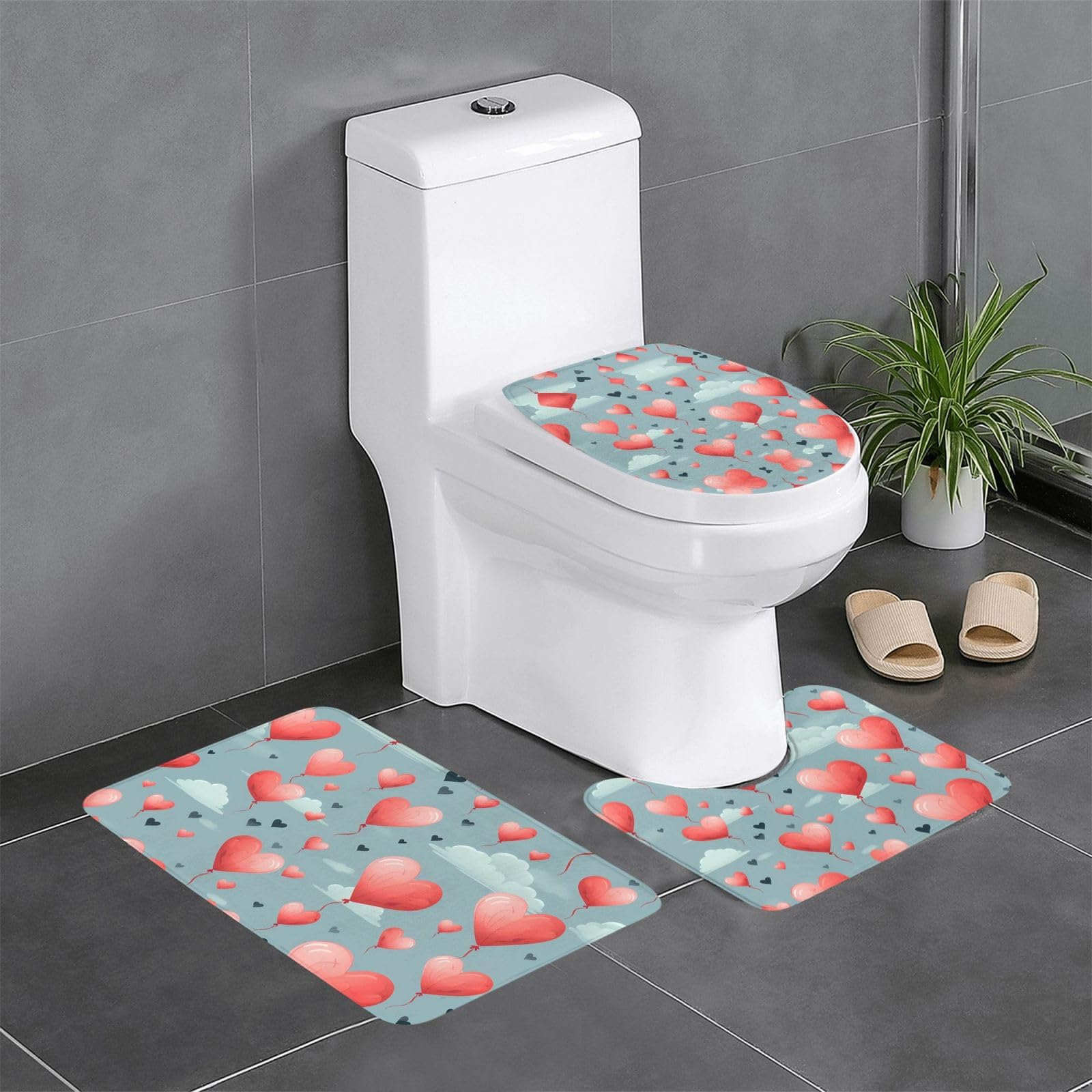 Tapis de salle de bain antidérapant évite les glissades : lot de 3 tapis absorbants motif cœur