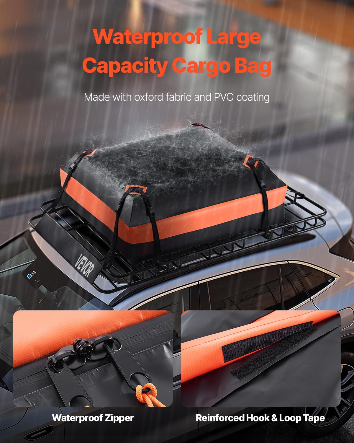 VEVOR Cesta para Portaequipajes de Techo 162,5x99x10,5 cm Soporte de Equipajes Universal con Bolsa de Carga 112x87x26 cm Correas de Trinquete Carga Máxima de 113,4 kg para SUV, Camión, Coche