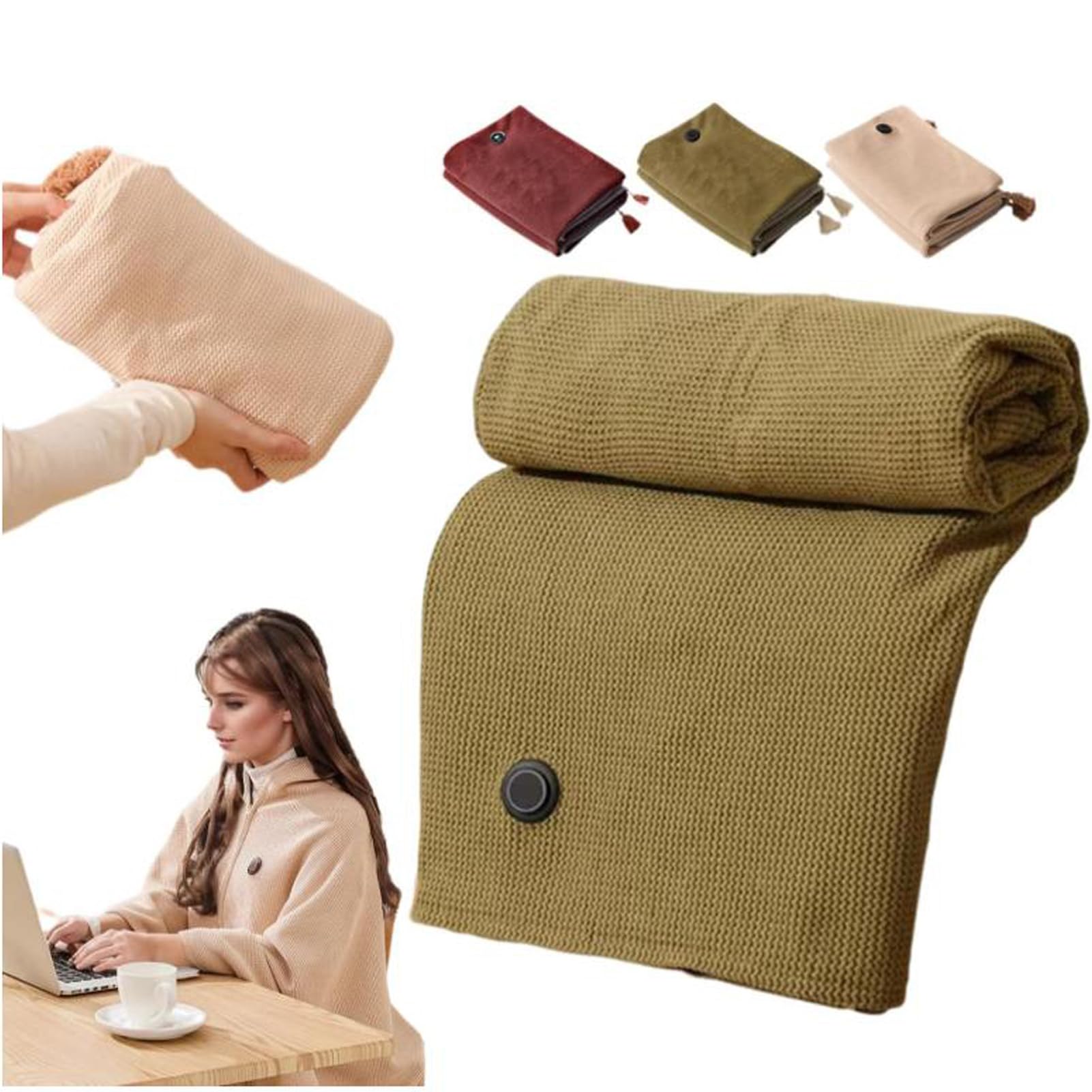 Wärmedecke Elektrisch Waschbar 150x80cm, Heizdecke USB Kabellos Beheizter Schal 3 Temperaturstufen Einstellbar Tragbareheizdecke Für Rücken Nacken Home Und Office (Green)