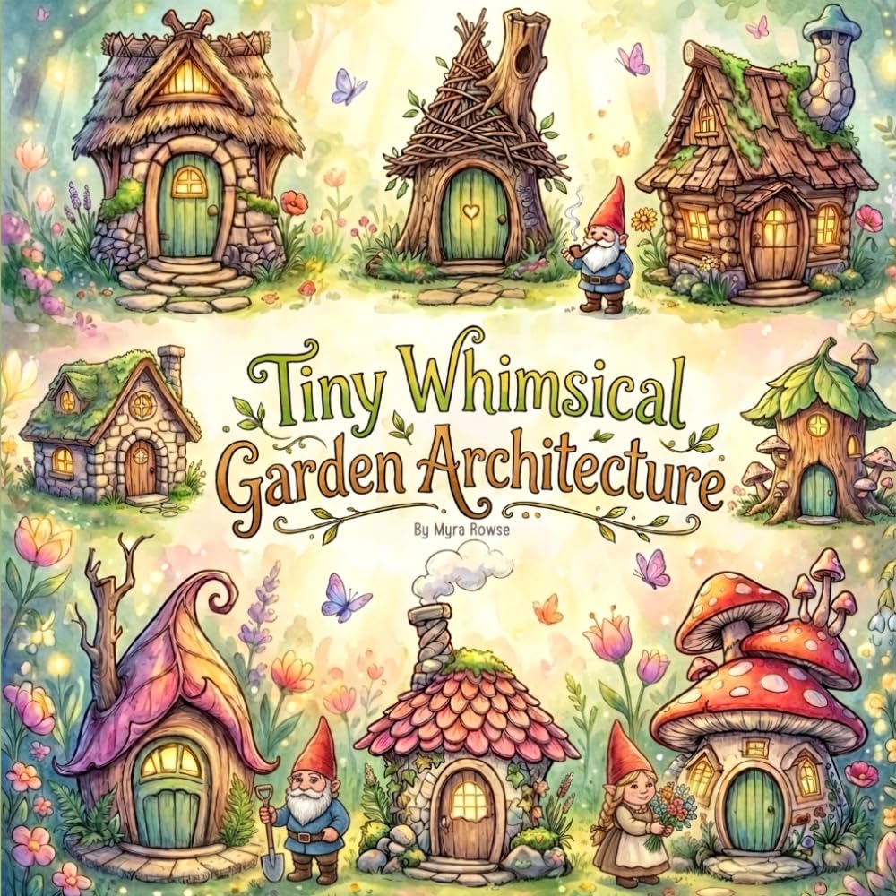 Tiny Whimsical Garden Architecture: An Enchanted Fantasy Coloring Book of Miniature Fairy Houses and Cozy Gnome Cottages for Adults and Teens
