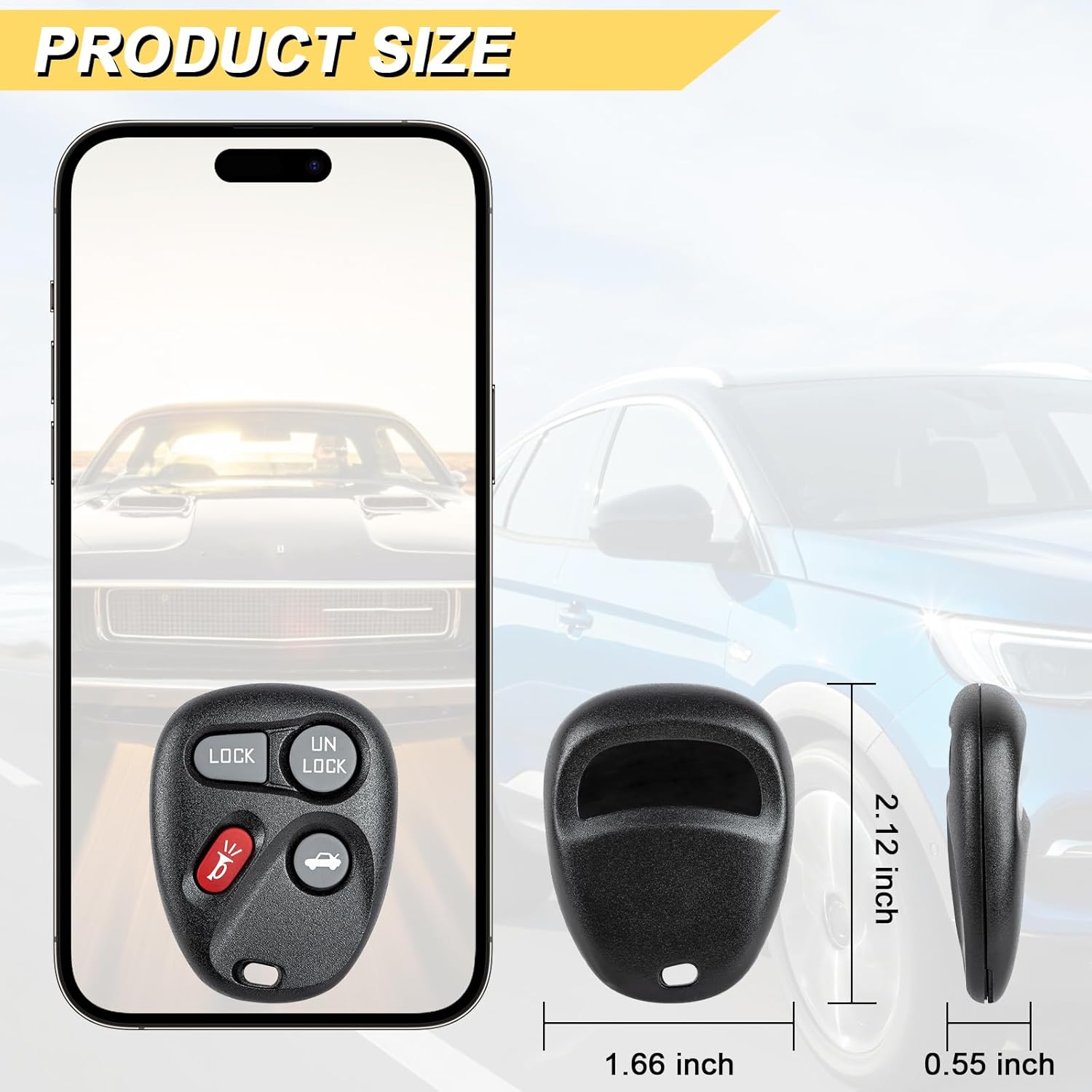 Vurkcy Key Fob Replacement for 2001-2005 Chevrolet Impala Monte Carlo GMC Safari Savana/ Buick Cadillac Oldsmobile Pontiac Car Keyless Entry Remote Control, KOBLEAR1XT KOBUT1BT, 4 Btn, 2Pcs
