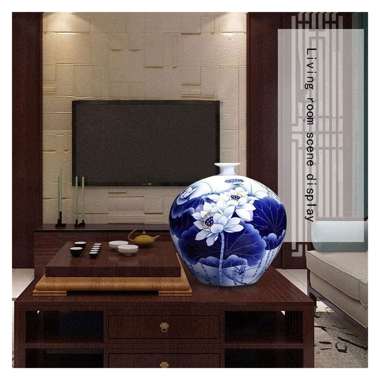 Vasen Vase aus Keramik, handgefertigt, Kunsthandwerk, Lotusmuster, Wohnzimmer, TV-Schrank, Heimdekoration