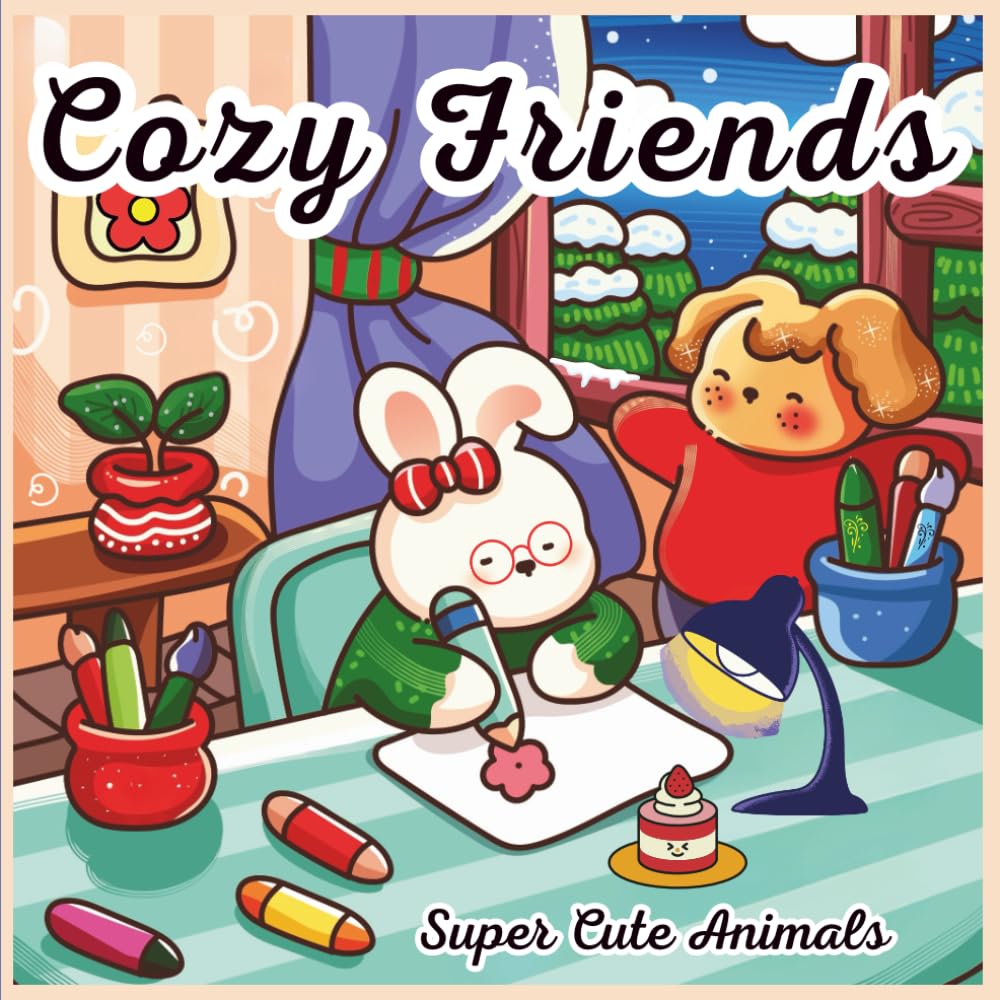 Cozy Friends Super Cute Animals: A Relaxing Coloring Book For Kids And Adults