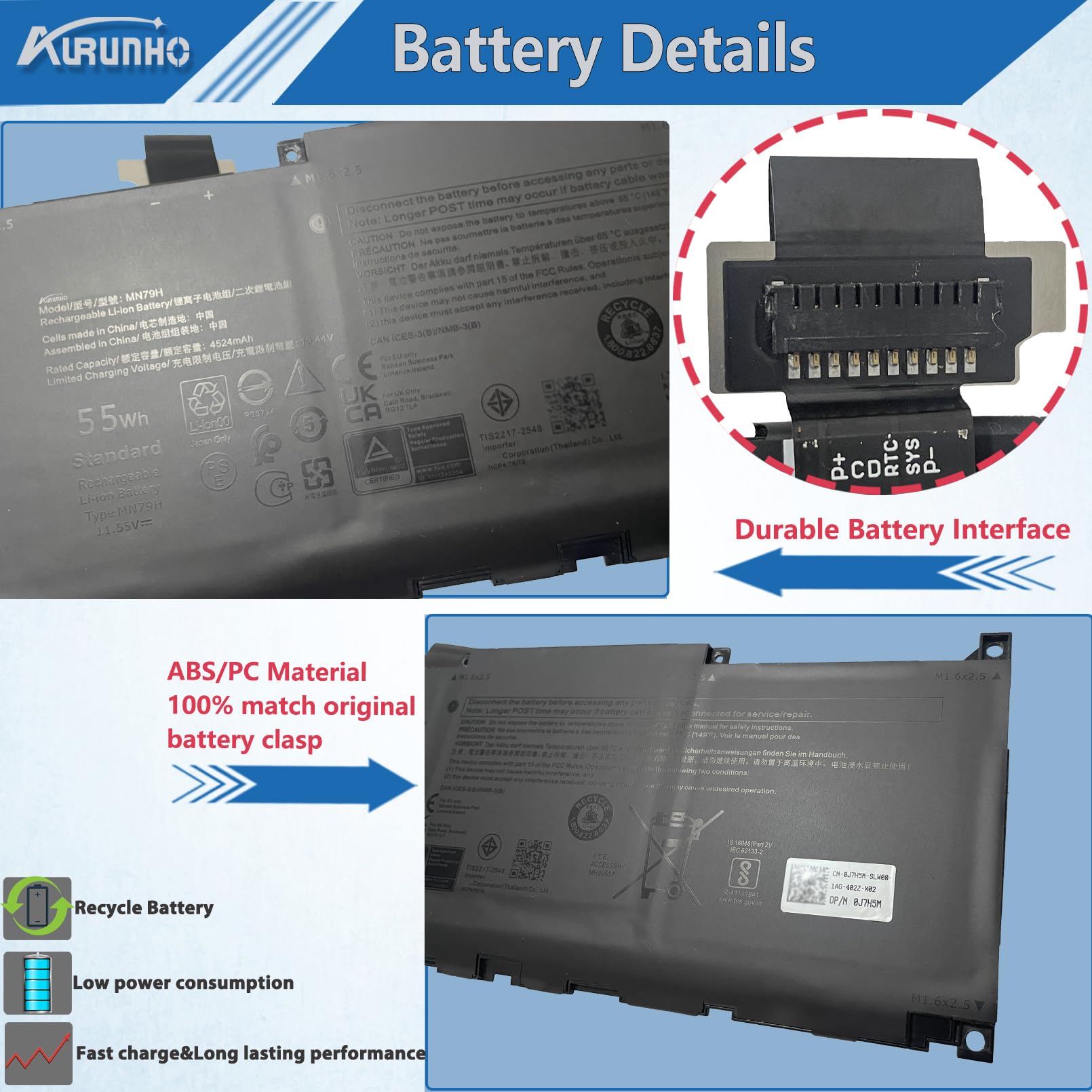 Amazon.com: AURUNHO MN79H 55Wh Laptop Battery Replacement for Dell