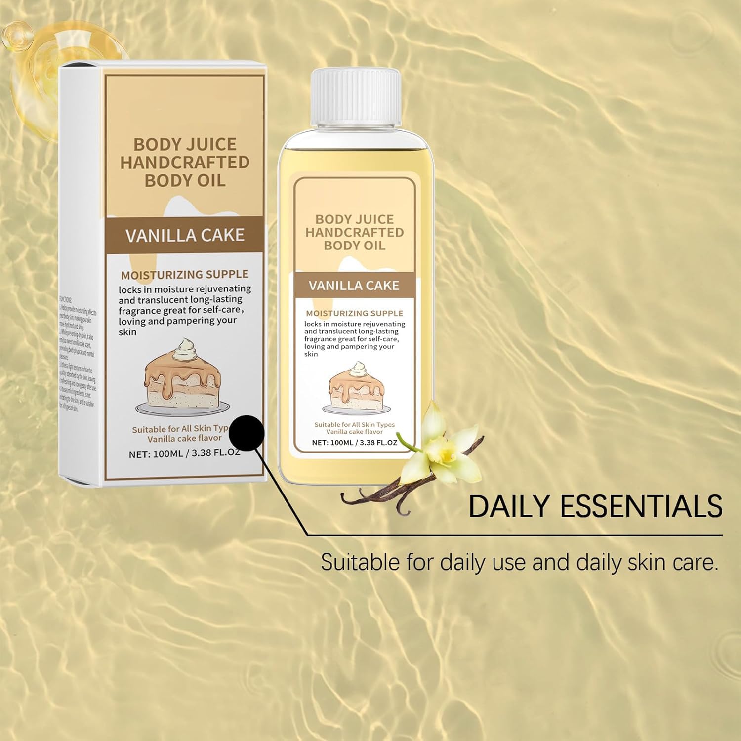 Body Oil, Moisturizing Body Juice Oil, Vanilla Scented Body Care Oil, Vanilla Body Oil After Shower For Women, 3.38 Fl.oz - Image 3