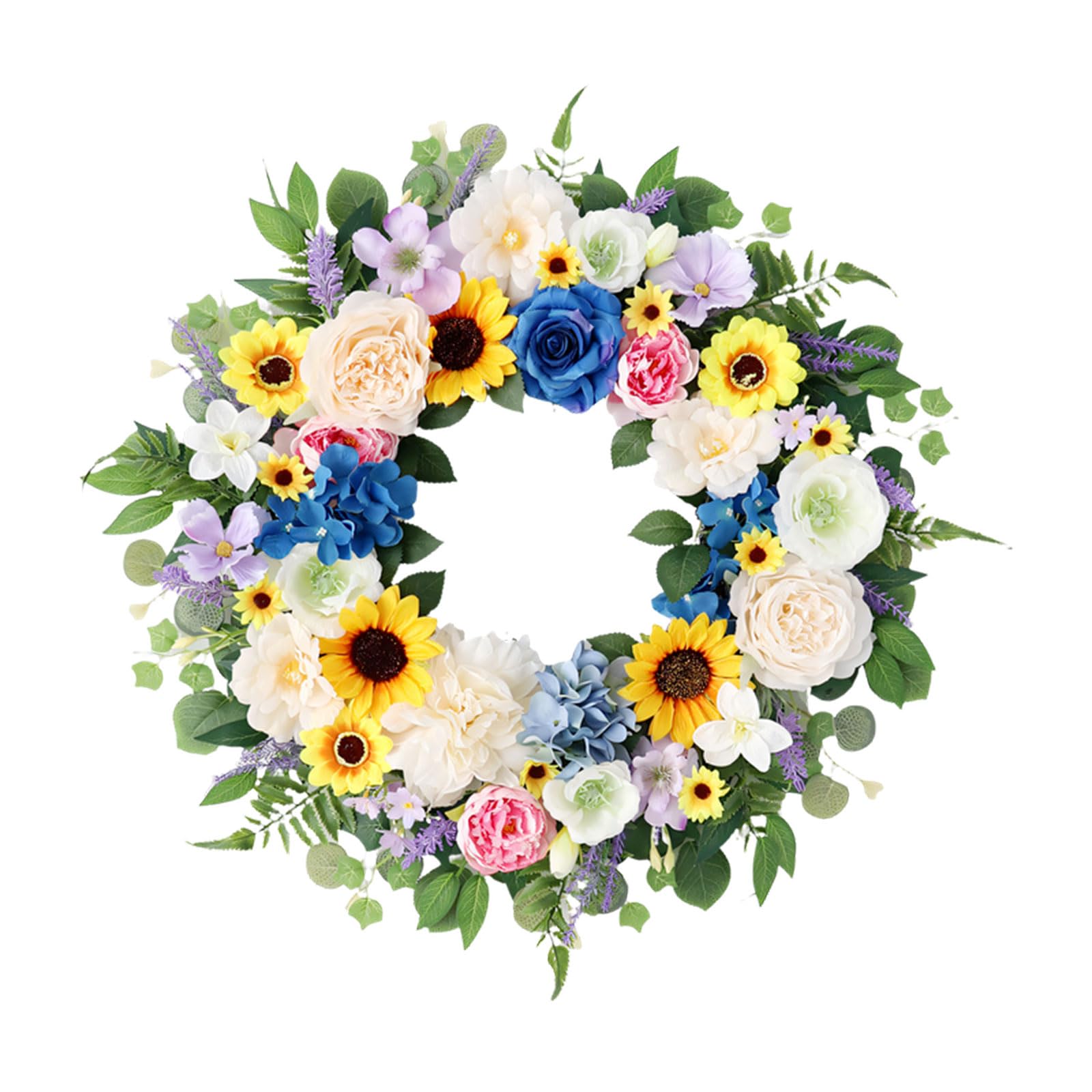 NVOQILIN Colorful Artificial Flower Wreath 55X55CM and Nonwoven Fabric Wreath Decoration for Front Door Window Farmhouses Seasonal Blossomy