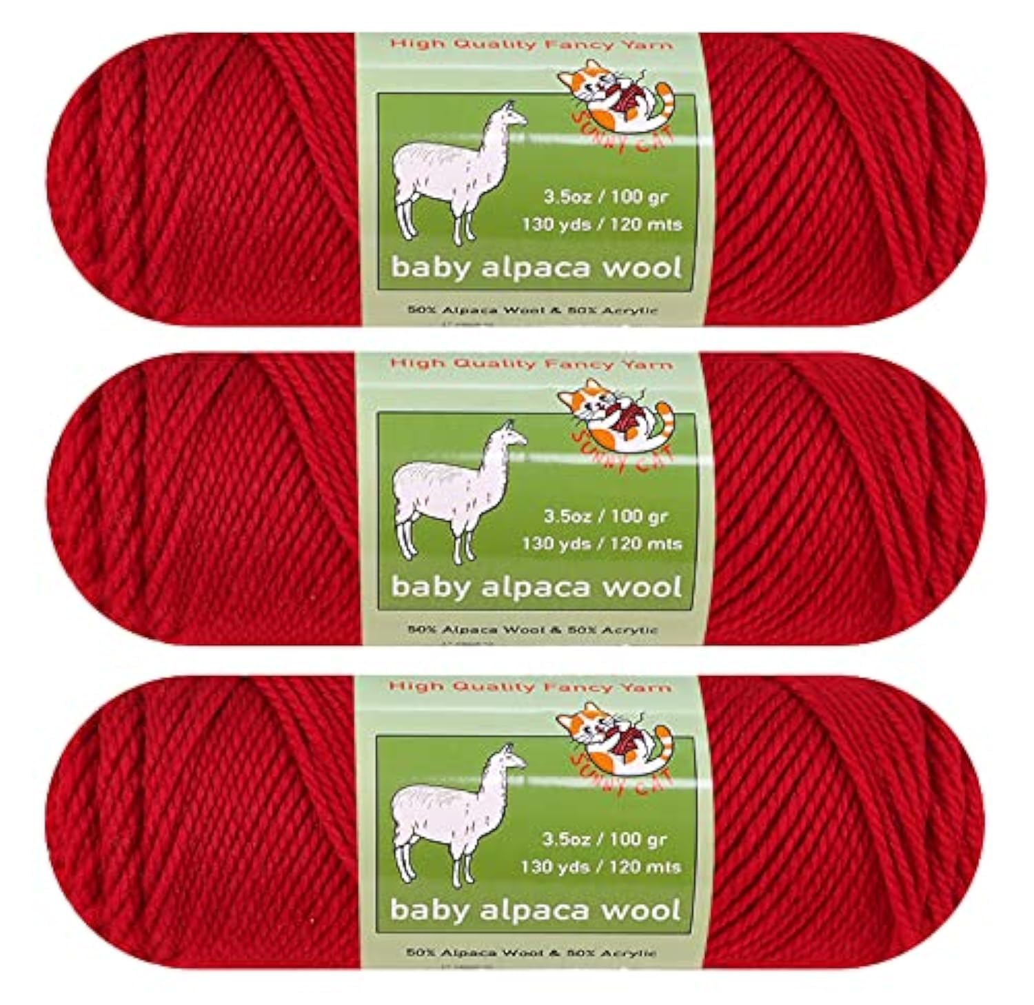 - Baby Alpaca Wool Blend Yarn Worsted Weight 3 skeins (100g/each) Art Crafts Crochet and Knitting Sunny Cat Premium Brand (12 Indian Red)