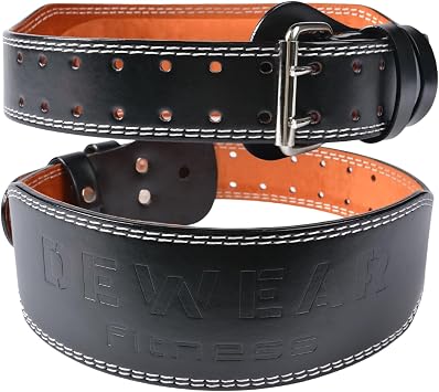 Leather Weight Lifting Belt, 4& 6Padded Lumbar Back Support, 10 Adjustable Holes, Gym Weight Belt Ideal for Deadlift, Powerlifting, Bodybuilding and Squat