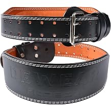 Leather Weight Lifting Belt, 4& 6Padded Lumbar Back Support, 10 Adjustable Holes, Gym Weight Belt Ideal for Deadlift, Powerlifting, Bodybuilding and Squat