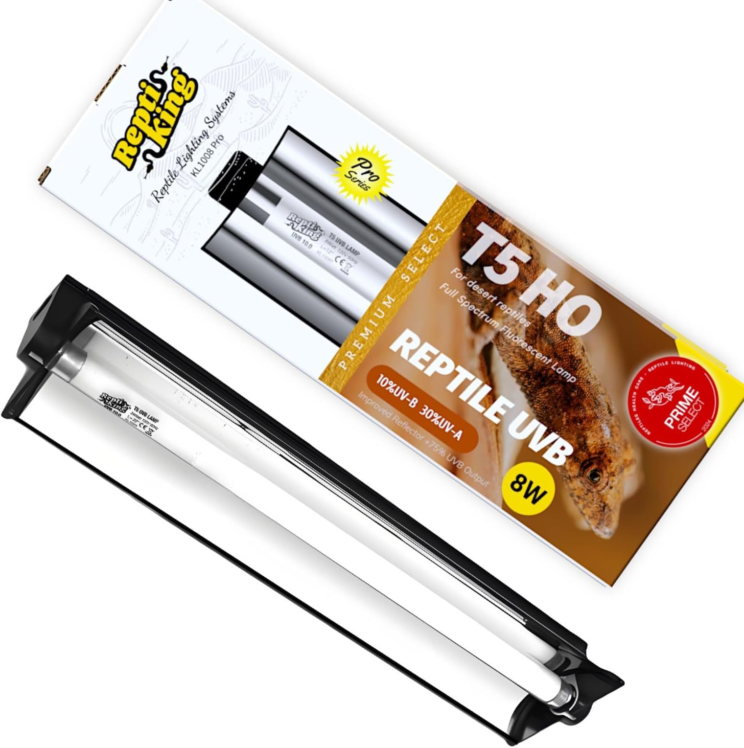 Upgraded T5 UVB Reptile Light, 10.0 UVB 24W German Made Fluorescent Lamp and Fixture Kit, for Desert-Dwelling Reptiles, Bearded Dragon UVB Lamp Bulb