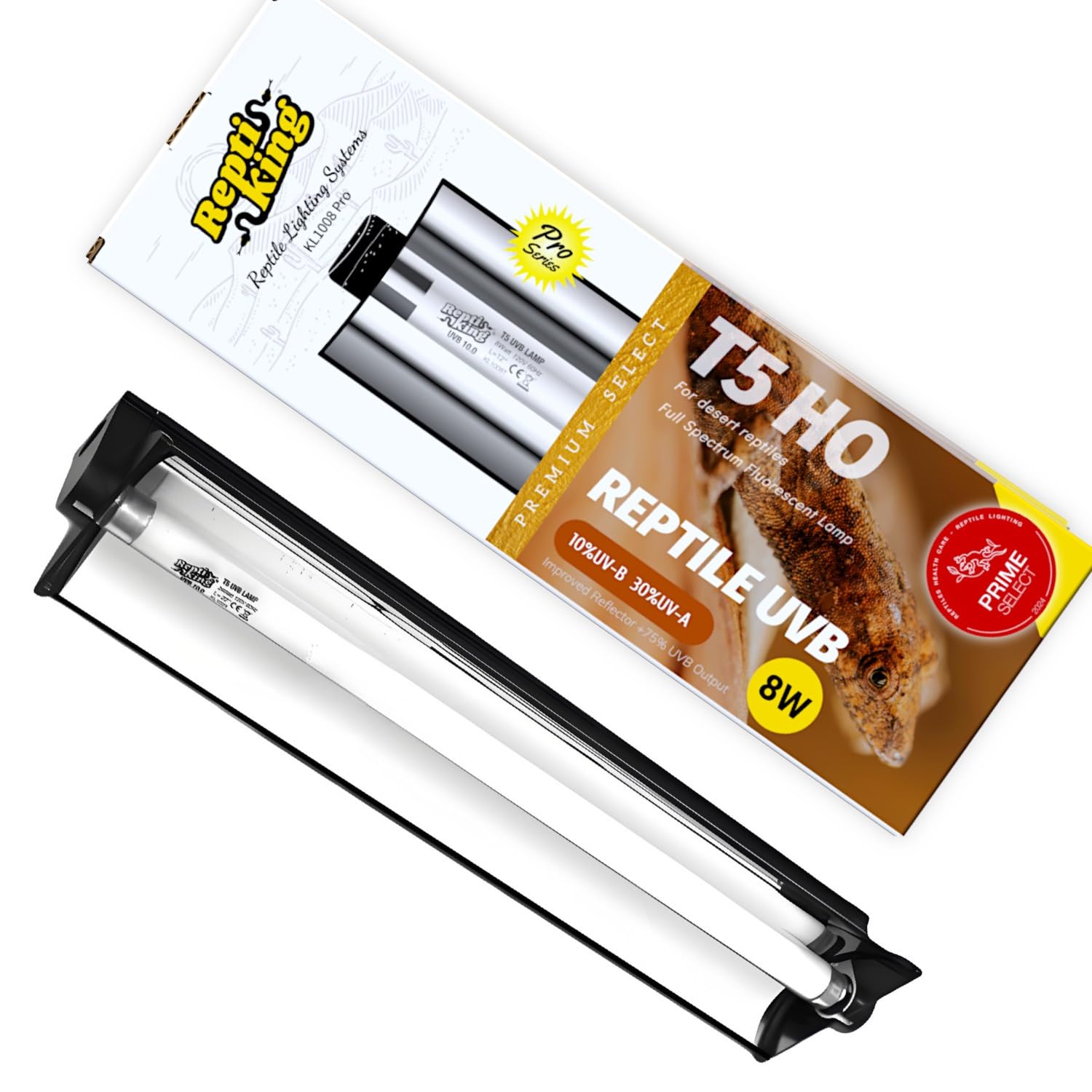 ReptiKing Upgraded T5 UVB Reptile Light, 10.0 UVB 8W German Made Fluorescent Lamp and Fixture Kit, for Desert-Dwelling Reptiles, Bearded Dragon,
