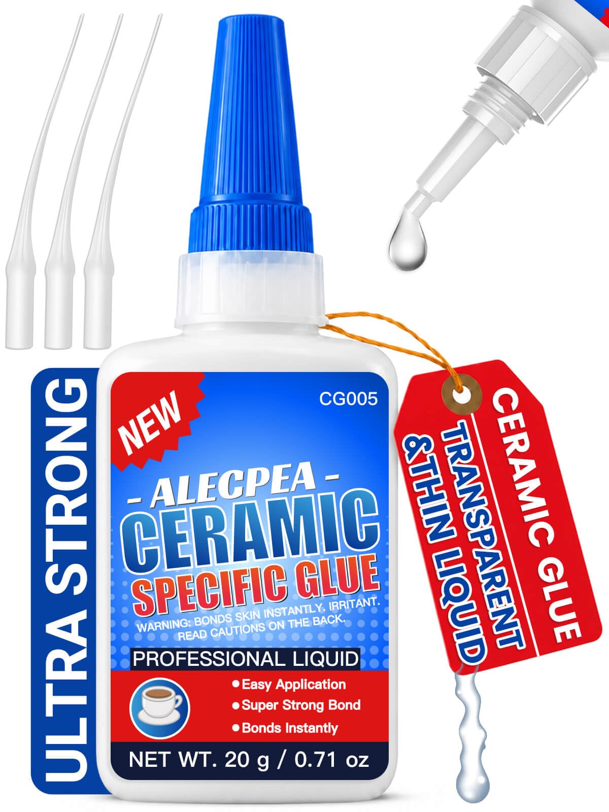 ALECPEA Thin Ceramic Repair Glue, 20g for Porcelain and Pottery