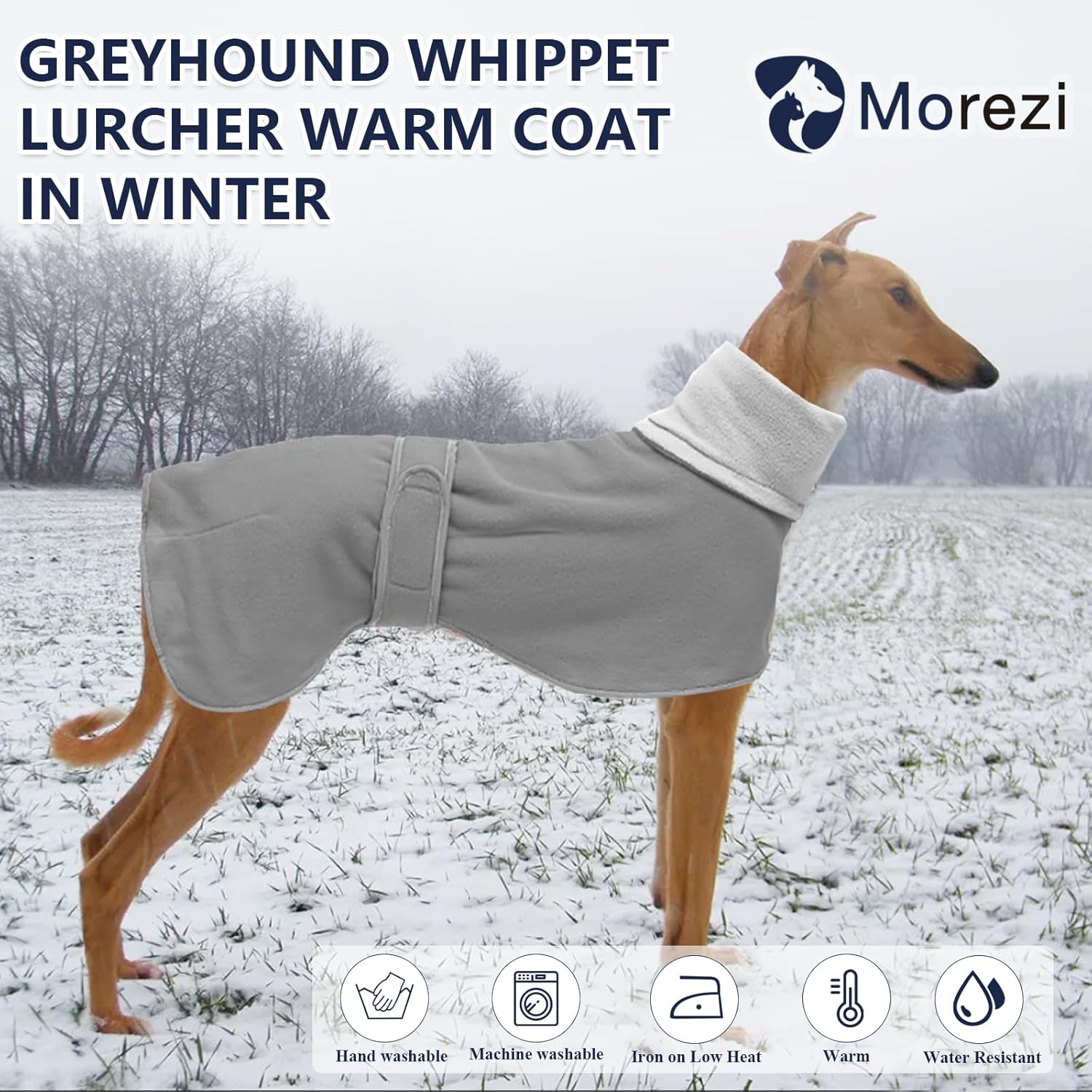 Greyhounds Lurchers Whippets Dog Coats with Reflective Stripe Dog Winter Coat Jacket Fleece Adjustable Band - Gray - L