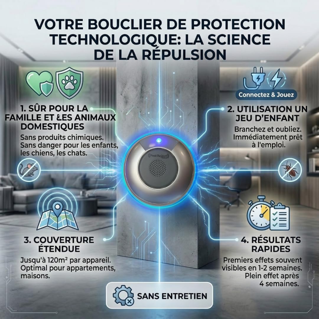 Max Répulsif efficace contre les nuisibles, insectes et rongeurs, plus puissant et plus efficace, technologie électromagnétique + ultrasons, fréquence variable (3)