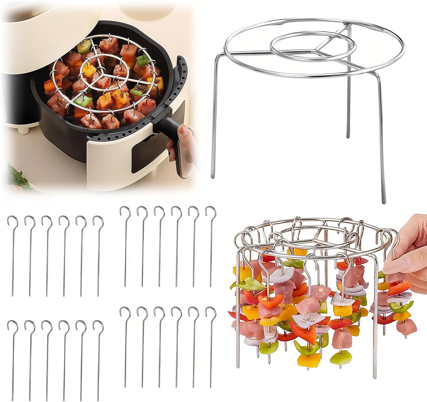 Xinghonyac Air Fryer Kebab Rack, Vertical Kebab Skewer with 24 Skewers ...