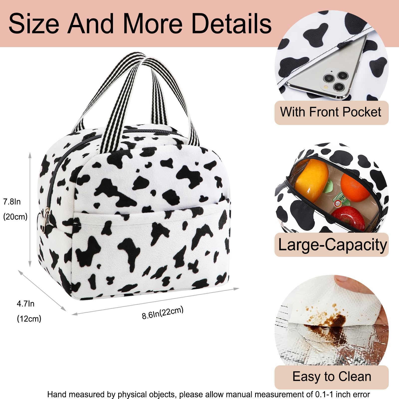 Binoster Cow Gifts for Women Insulated Lunch Bags Kawaii Cooler Lunch Bag Cow Print Packed Lunch Box Tote Bag Cute Stuff Gifts for Women Girlfriend Cow Lovers - Image 2