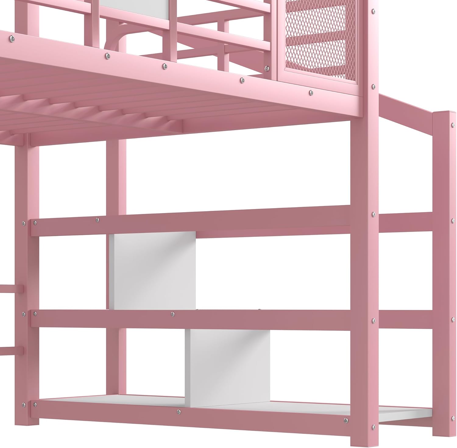 Bellemave House Loft Bed Full Size, Full Size Loft Bed with Storage Stairs and Open Wardrobe, Heavy Duty Loft Beds with Slide for Girls, Boys, Noise-Free Design Pink