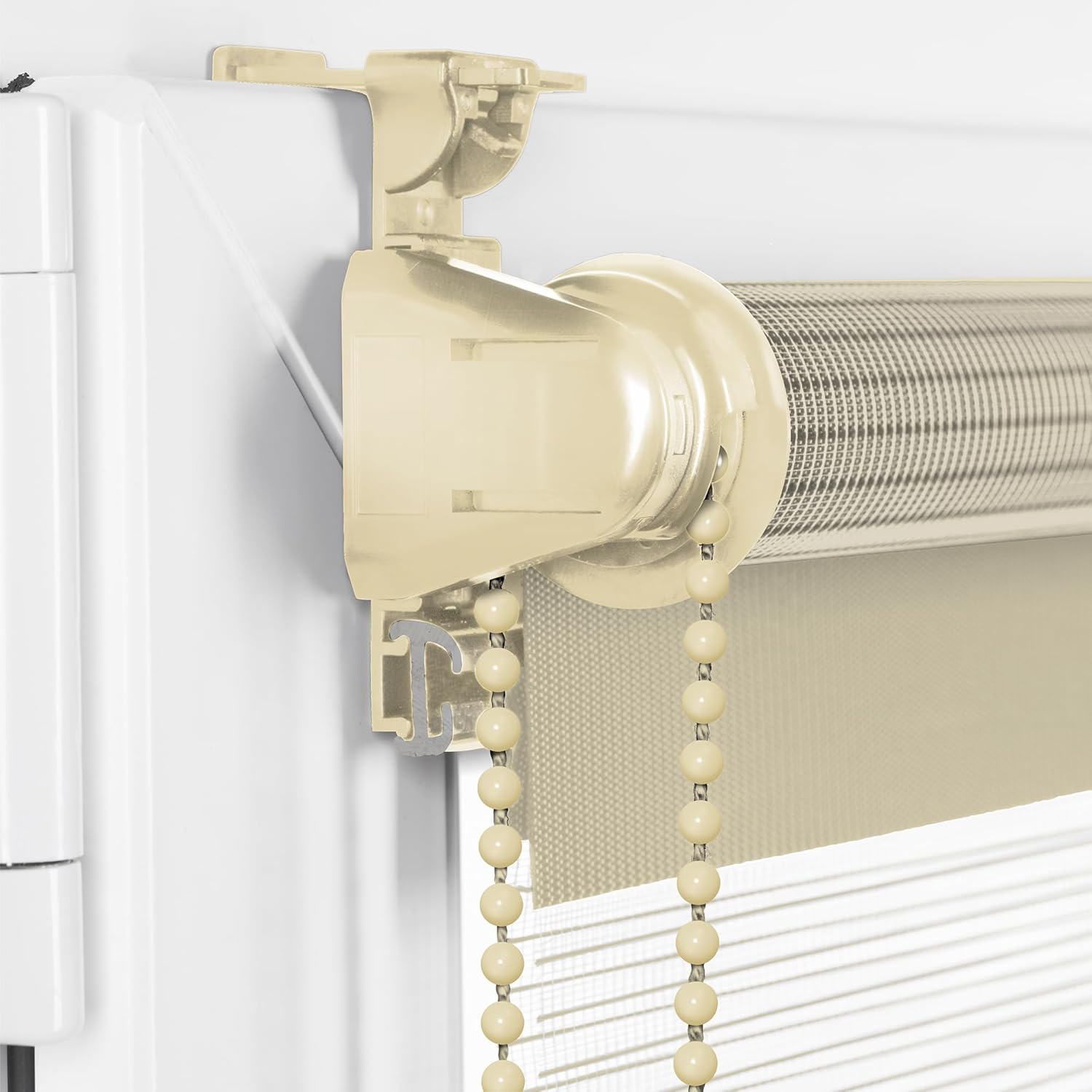 Close-up of the no-drill mounting bracket for the Sonello roller blind