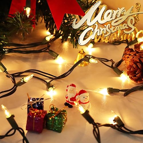 Miniatura 6 de Luces de Navidad transparentes de 50 pies, 200 bombillas incandescentes, mini luces blancas cálidas con cable verde para árbol de Navidad,