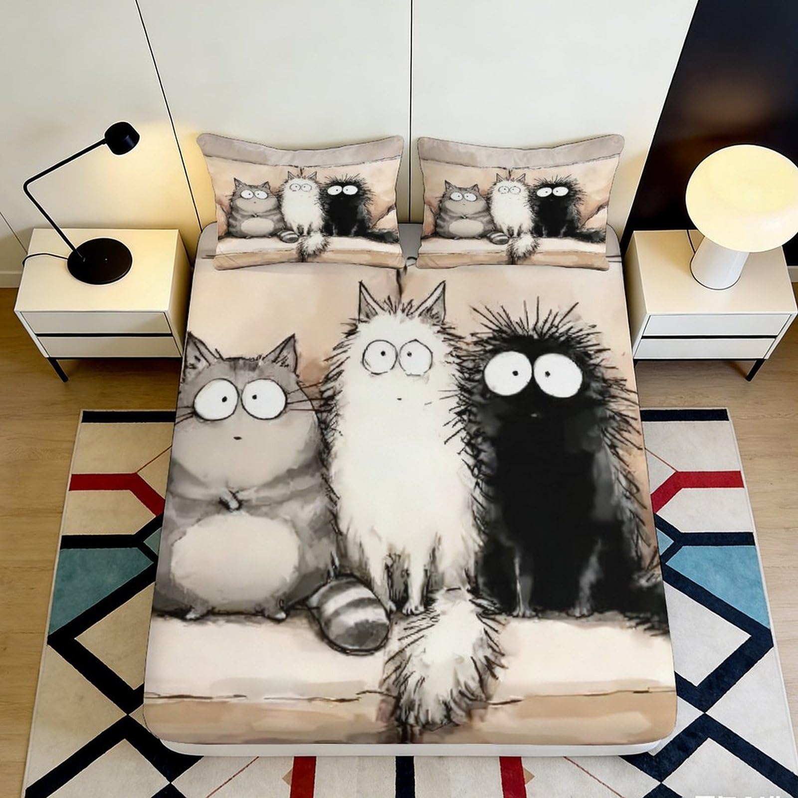 Tjiqhvmrn Style-8 3D Printed Cat Fitted Sheet Microfiber Deep Pocket Non-Slip Bedroom Bedding Cat Mattress Fitted Cover Full Wrap Washable For Adults Youth 90X200x25cm
