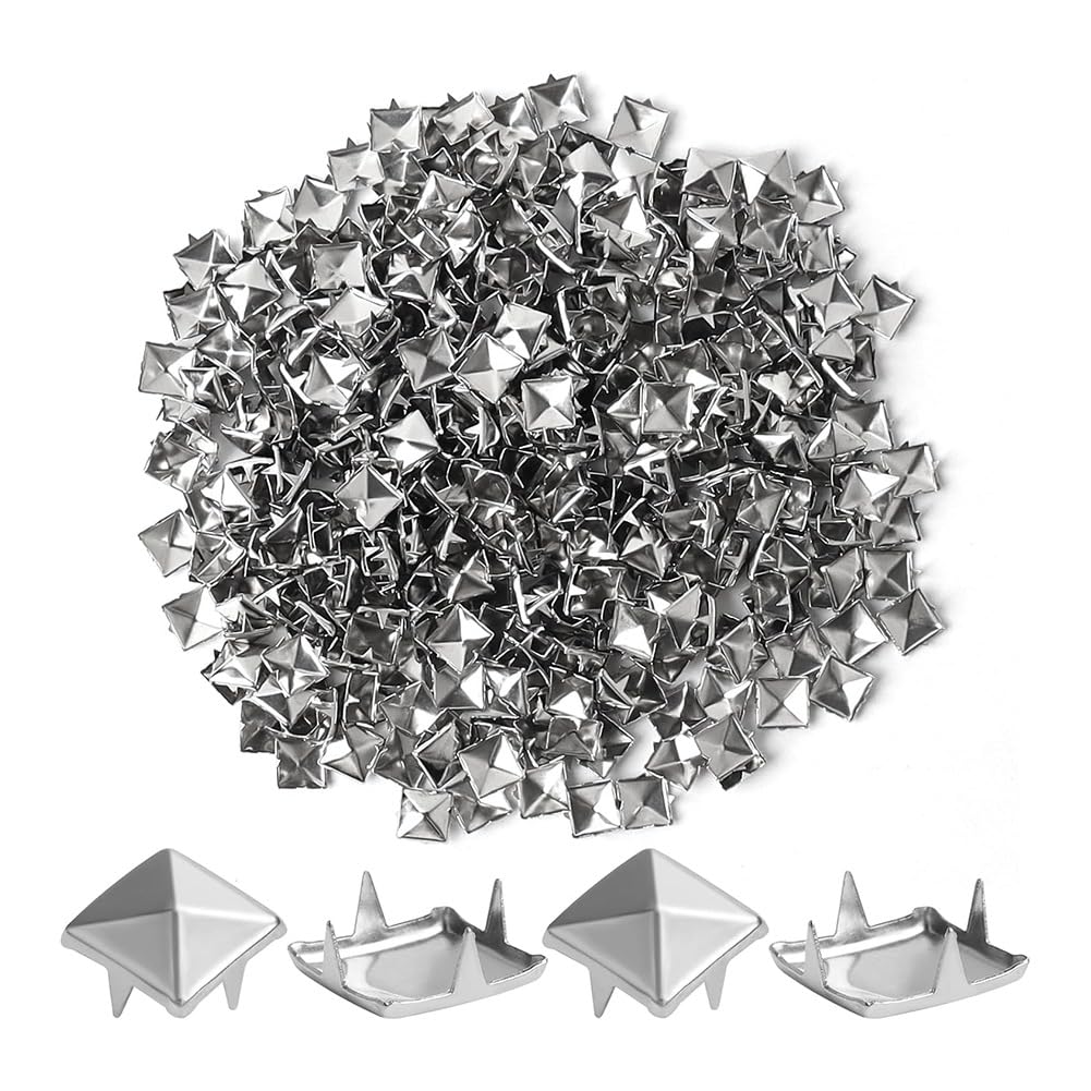 UDSKNV[KSL for Crafts for Clothing 1000 Pieces 10mm Silver Studs Four-Jaw Square Spikes Punk Metal Spike Studs for Leather Jacket