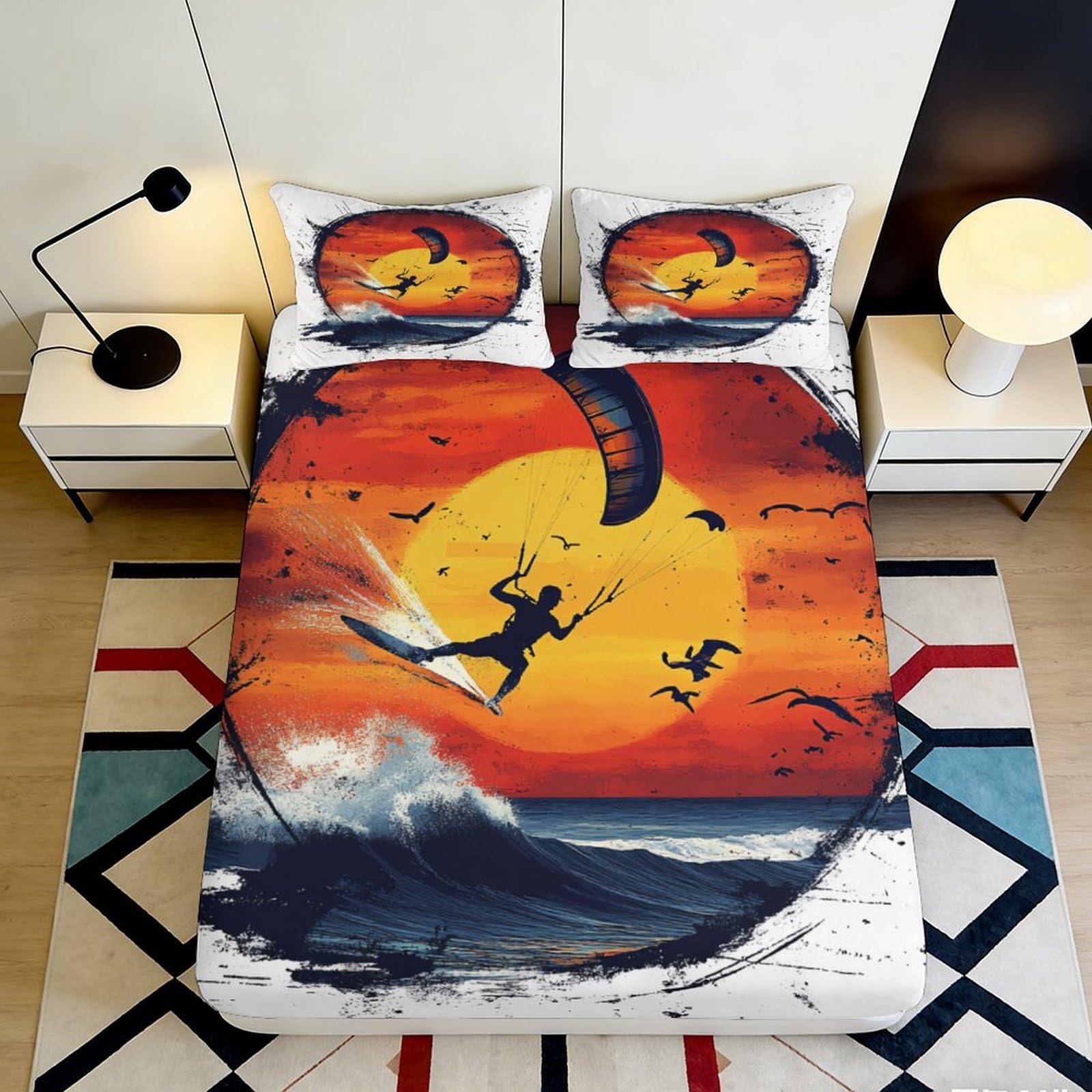 Dhbaneiok Style-10 3D Printed Sunset Surf Fitted Sheet Microfiber Soft Breathable Ocean Wave Bed Cover For Bedroom Dorm Decor 90X200x25cm