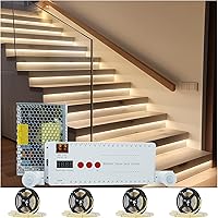 Vista 8 de Luces LED con sensor de movimiento para escaleras interiores, kit de luces inteligentes para escaleras de 12 escalones, tira de luces de 40 pulgadas