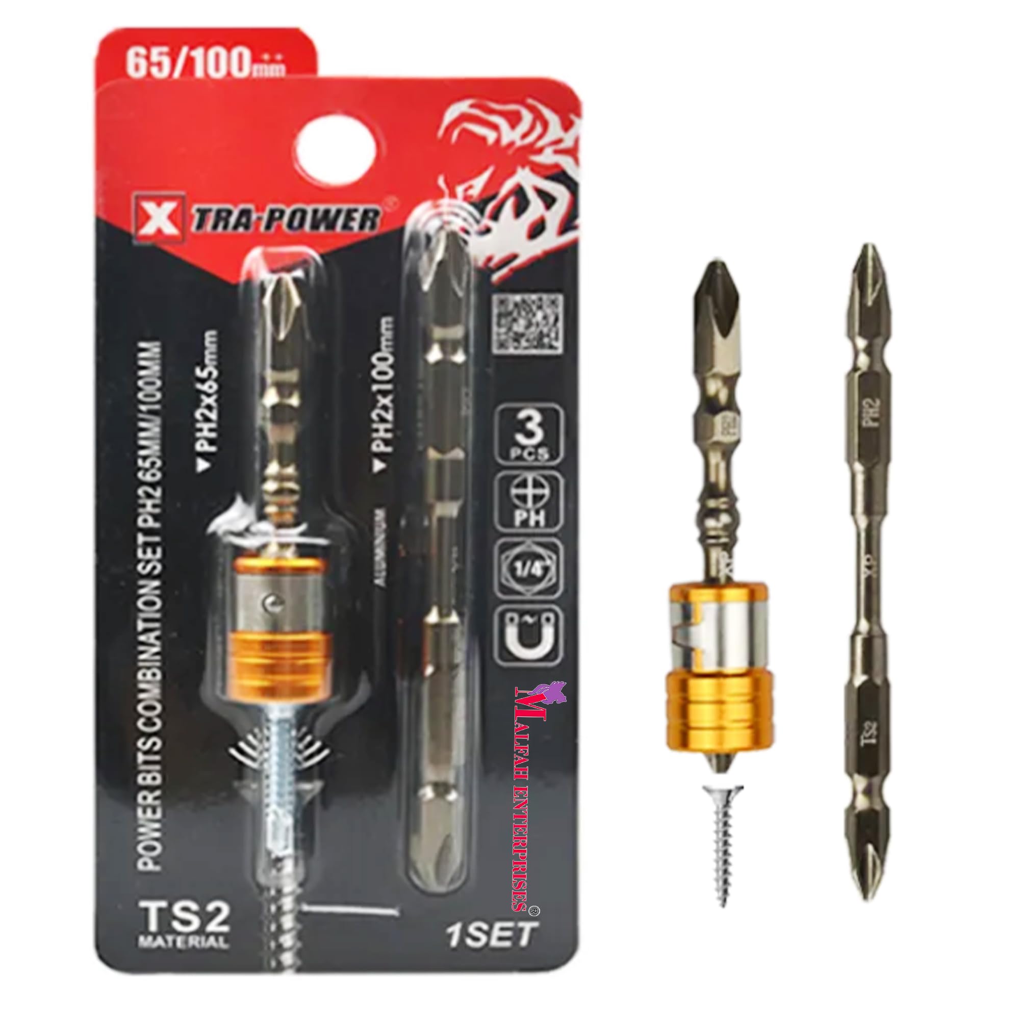 Malfah Enterprises Screwdriver Industrial Strong Magnetic Ring Bit Versatile Tool, Shock Resistant S2 Tool Steel, Enhanced Precision & Efficiency 3PCS SET PH2X65MM/100MM XTRA POWER (B0CHYRK8J9) Amazon Price History, Amazon Price Tracker