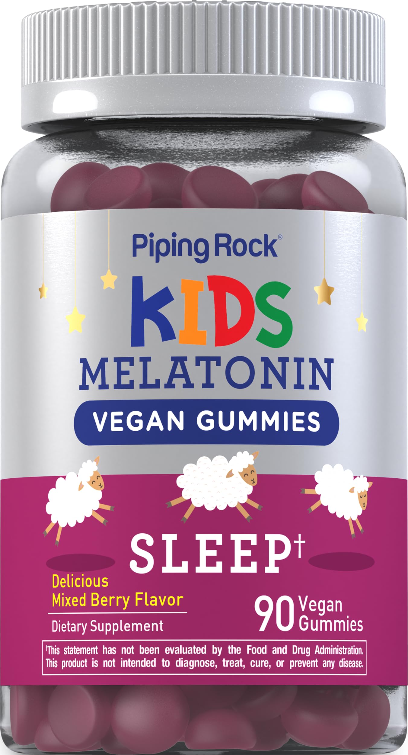 Piping Rock Kids Melatonin Gummies | 1mg | 90 Count | Supplement for Children | Mixed Berry Flavor | Vegan, Non-GMO, Gluten Free