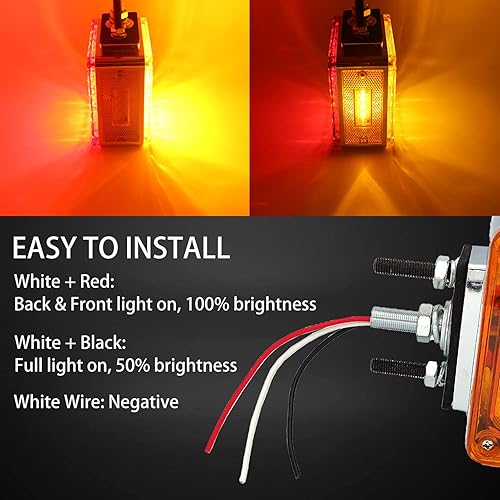 Miniatura 5 de Luces intermitentes cuadradas de doble cara, color ámbar/rojo, 52 LED, repuesto para Kenworth/Peterbilt/Freightliner, juego de 2 pernos dobles