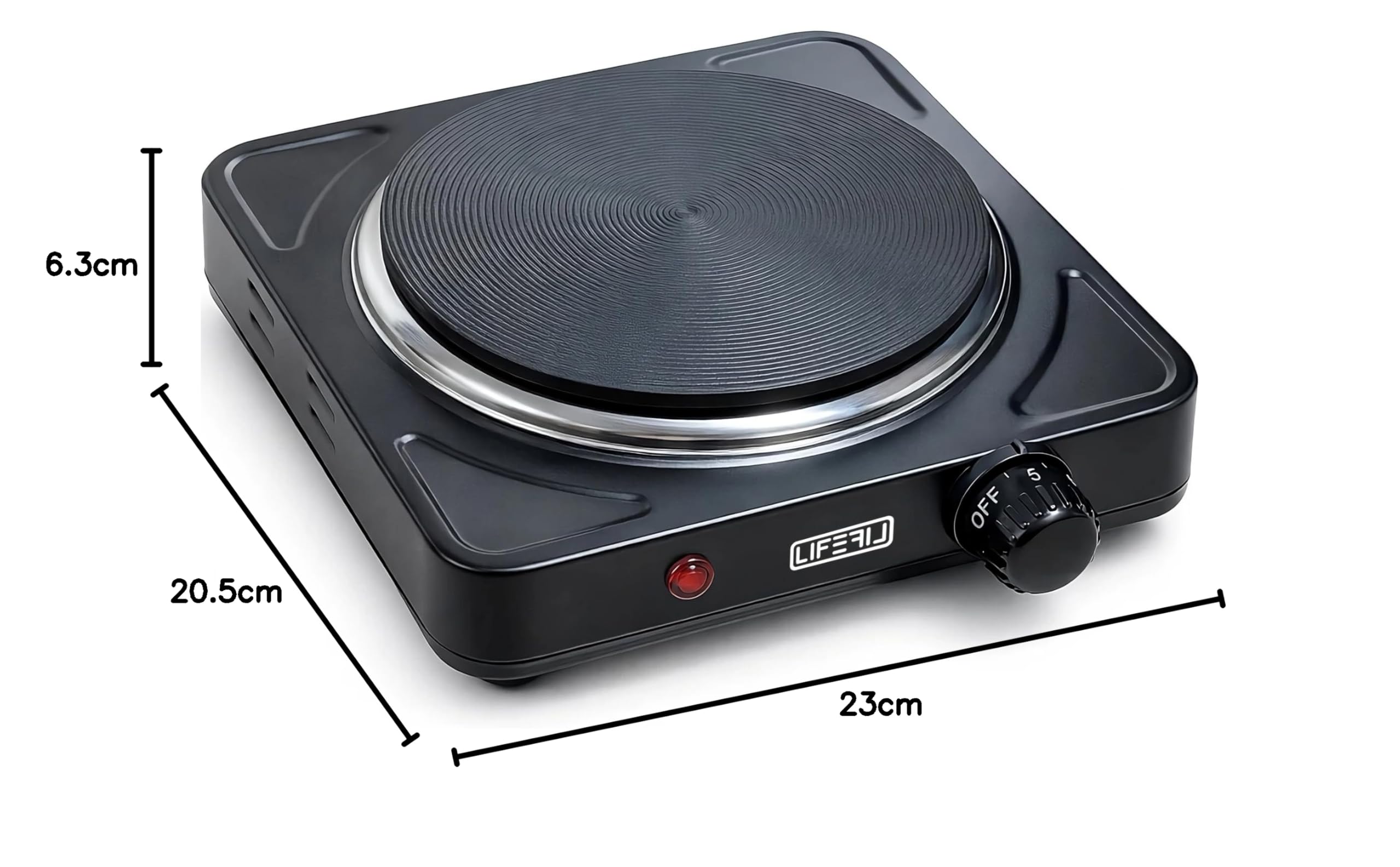 Fornello elettrico portatile per cottura CookMate 1000 W. Piastra per alimenti ad alta potenza, ideale per campeggio, terrazza, roulotte. Adatto a tutte le padelle. Nero