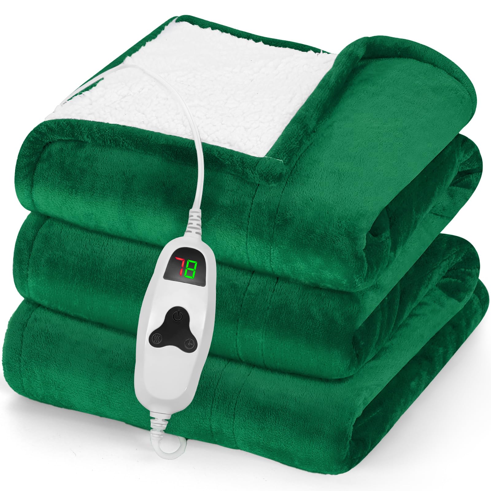 greenoak Heated Blanket Electric Throw 50"X60", Heating Blanket with 10 Heat Levels 8 Hours Auto-Off,Fleece Soft Christmas Blanket,Gifts for Grandma Seniors Mom, Emerald Green