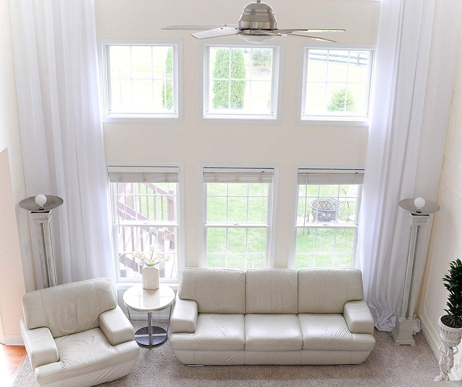 Ikiriska Extra Long Pure White, Wine and Gray Drape Custom Made 50 and 100" Wide Curtain 15 16 17 18 19 20ft Faux Silk Satin 2 Story Long (Gray, 50" Wx120 L)