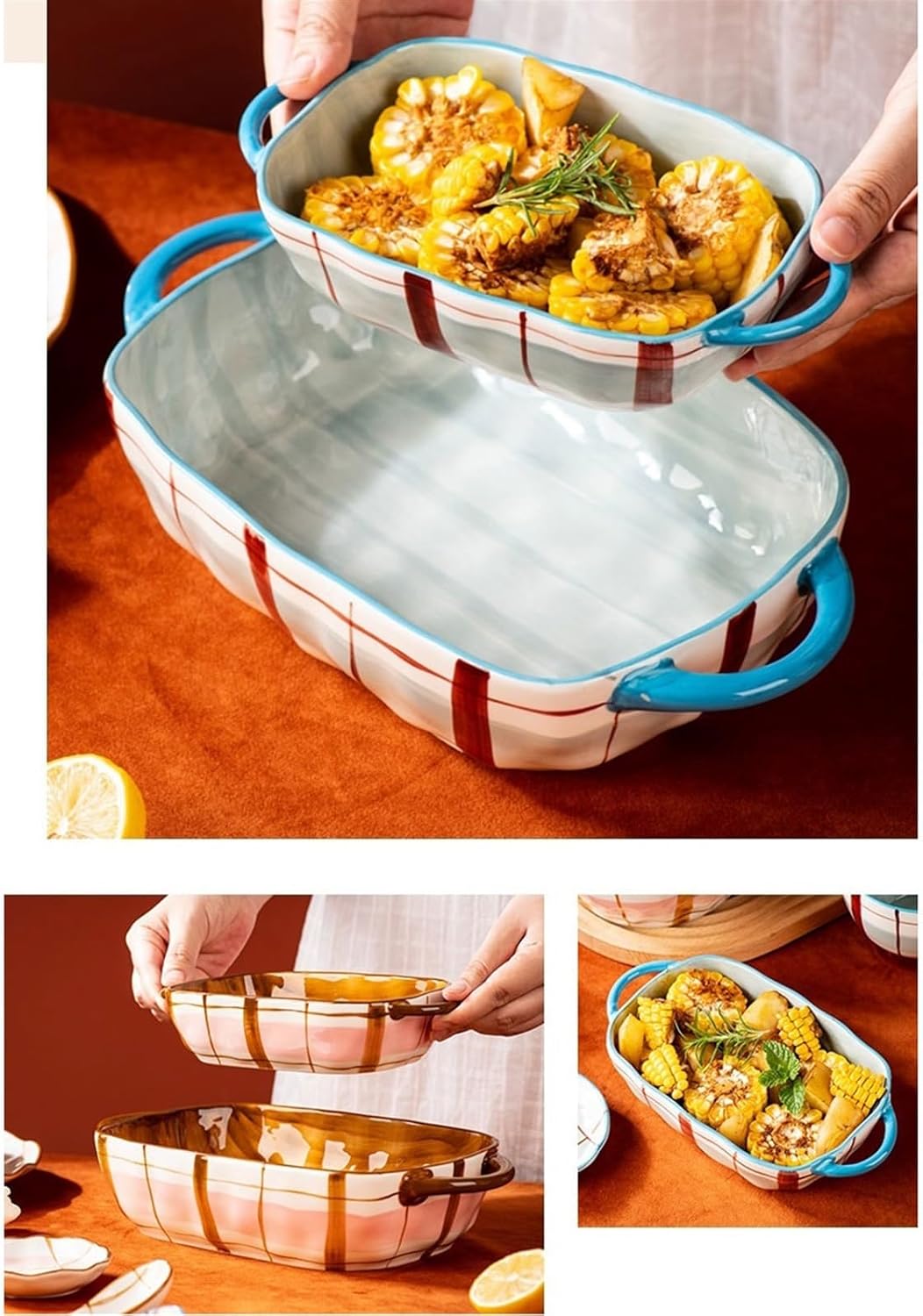 Lasagna Pans 560ML Large Capacity Ceramic Baking Dish Home Baking Baking Rice Bowl Salad Bowl Soup Plate Lasagne Dish(Blue,1830ml)