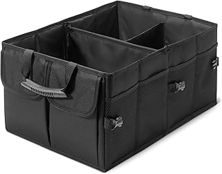 Amazon Basics Kofferraum-Organizer für das Auto, Kofferraumtasche mit Mehreren Fächern, 5 L Fassungsvermögen, Faltbar, Schwarz