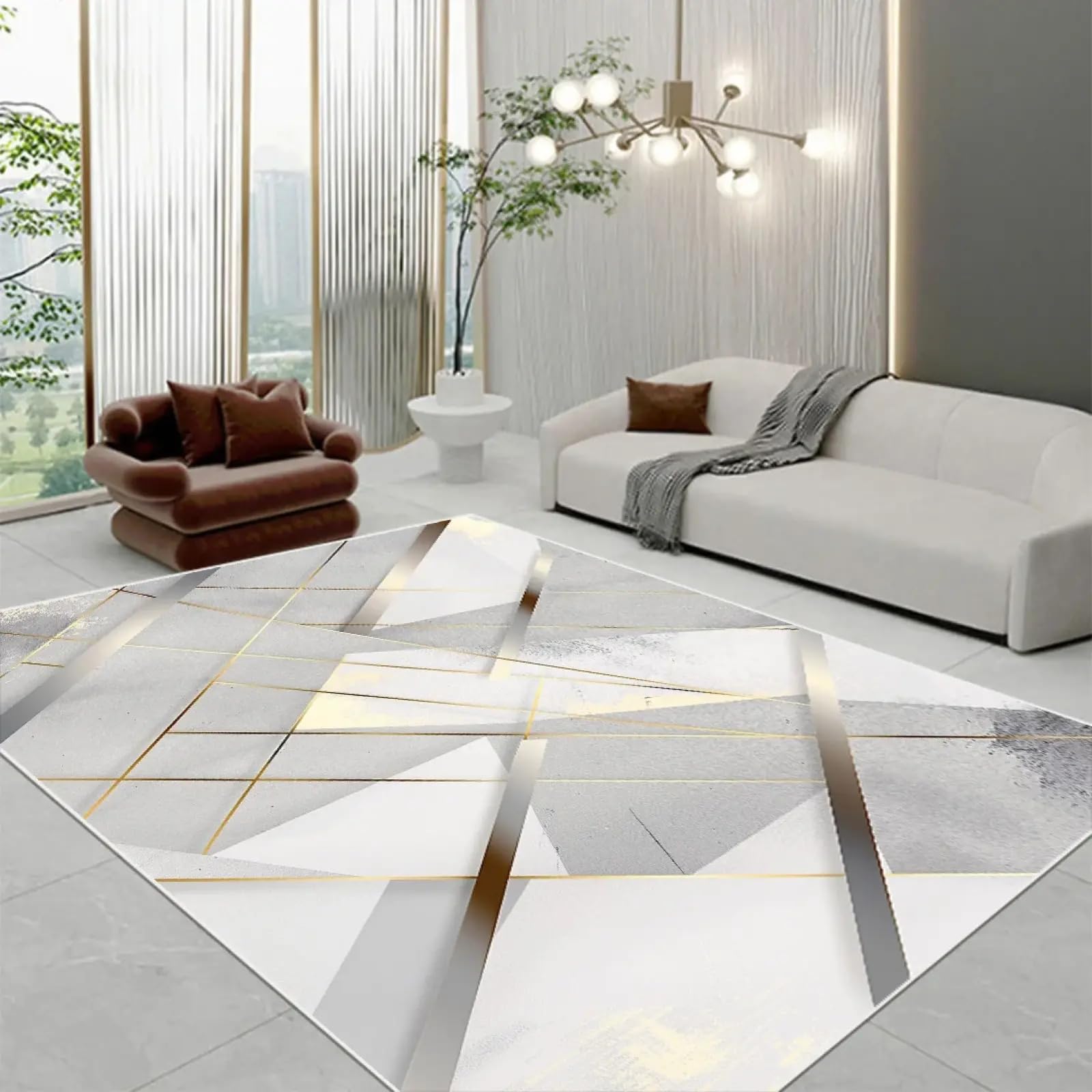 Tapis antidérapant géométrique et lavable grand format salon