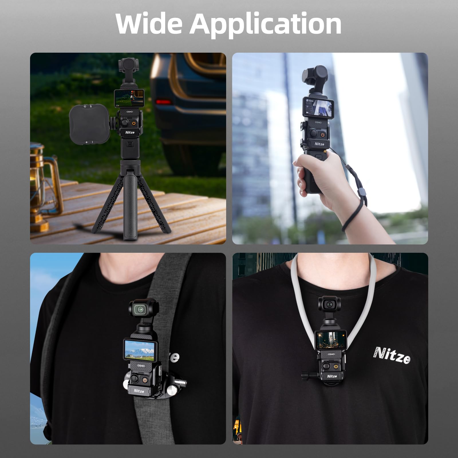 Nitze Adattatore di Espansione per DJI Osmo Pocket 4/3, Pocket 4/3 Cage con Cinturino da Polso, Slitta a Contatto Freddo, Dito Pieghevole e Supporto a Sgancio Rapido Action - T-D05B